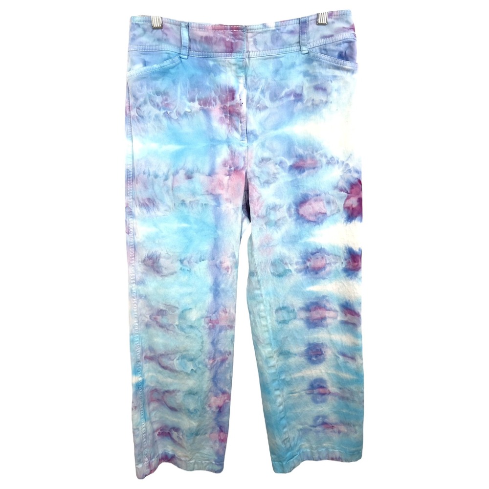 Talbots Size 10‎ Pants Handmade Tie Dye Cotton Blue Purple High Rise 226